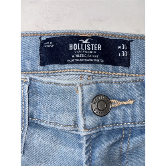 Hollister Jeans Men's 30x30 Light Blue Athletic Skinny Stretch Distressed NWT‎ - Picture 3 of 6